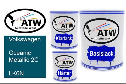Volkswagen, Oceanic Metallic 2C, LK6N: 1L Lackdose + 1L Klarlack + 500ml Härter - Set, von ATW Autoteile West.